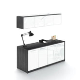 Santa Monica Wall Mounted Hutch & Double Credenza with Glass Doors - Freedman's Office Furniture - Main